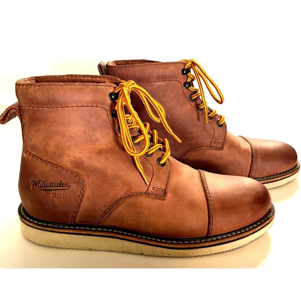 Milwaukee Boot Co Brady Cap Toe Boots 20106-232 Brown Leather Men's size 10.5